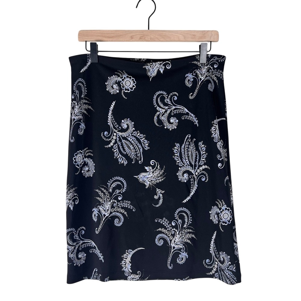 Y2K midi skirt Apostrophe Stretch Black Paisley‎ Floral Vintage Womens XS 4